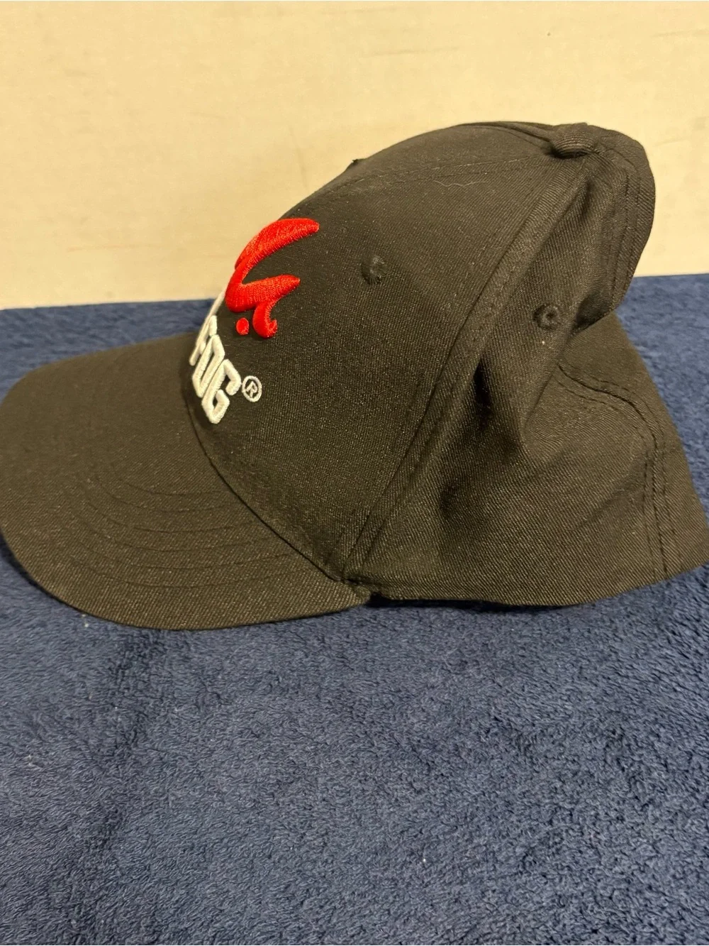 Black Baseball Cap with Red Logo